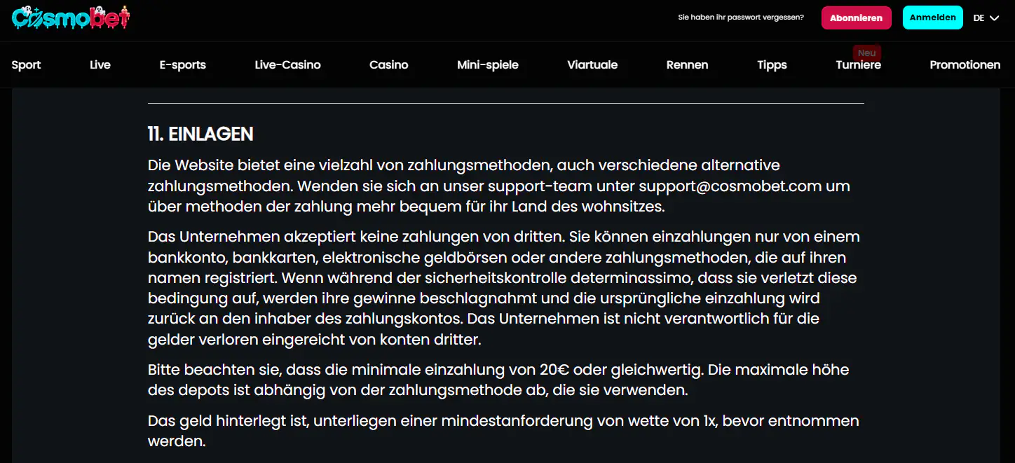 Kassenbereich mit Zahlungsmethoden und Auswahl für Auszahlungsanträge